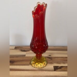 Vintage Kanawha Amberina Glass Vase – Red & Yellow Starburst Base – 11” Tall